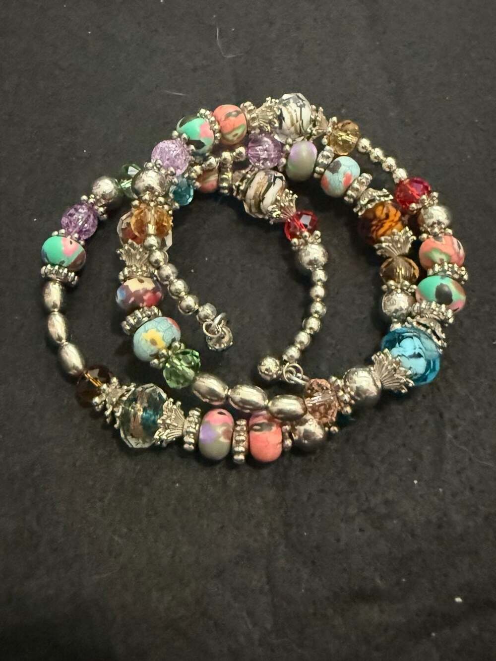Vintage Premier Designs Color Wheel Memory Wire Wrap Bracelet with Lampwork and